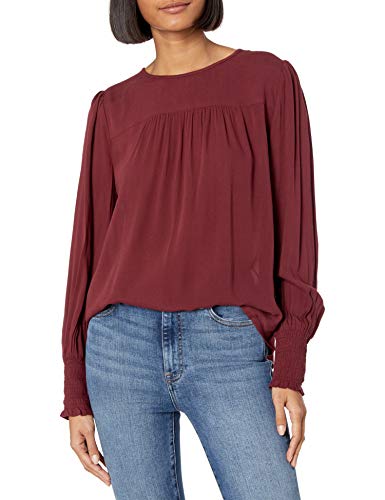 Lucky Brand Women's Smocked Cuff Top, Tawny Port, M