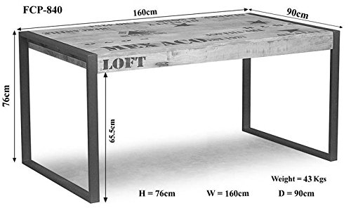 MASSIVMOEBEL24.DE | Factory Esstisch aus Massivholz #116 | aus Mangoholz und Eisen - Natur, Bedruckt | 160x90x76 cm… – Bild 4