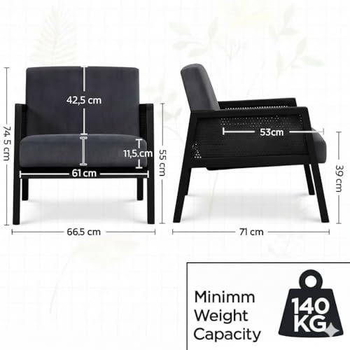 Image of Solid Sheesham Wood Arm Chair with Cushion || Cane Chairs for Balcony || Wooden Armrest Chair Garden Chairs Outdoor || Dining Chair for Living Room Furniture Modern Accent Chair Walnut