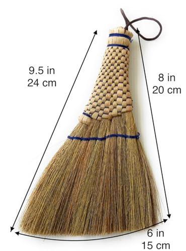 Image of Handcrafted Small Turkey Wing Whisk Broom - Kong Grass & Bamboo Handle - Whisks Away Dust & Debris - Flagged Bristle with Hanging Loop - Perfect for Car, Laptop, Indoor & Outdoor - 9 Inch