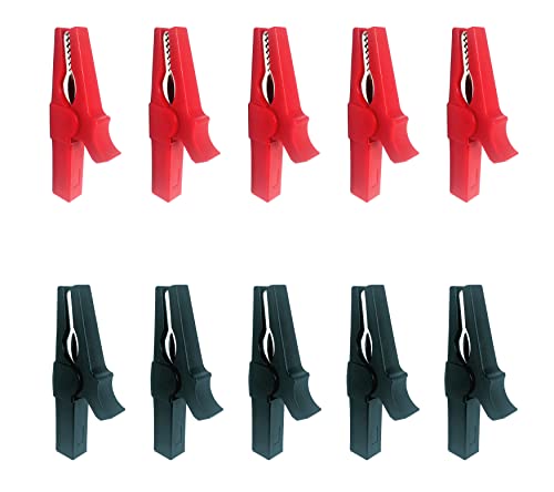 Image of 5 Pairs Fully Insulated 30A Safety Test Alligator Clips | With Banana Socket and 4mm Banana Plug Connectors ideal for Automotive Electrical Testing Battery Connection (Red+Black)