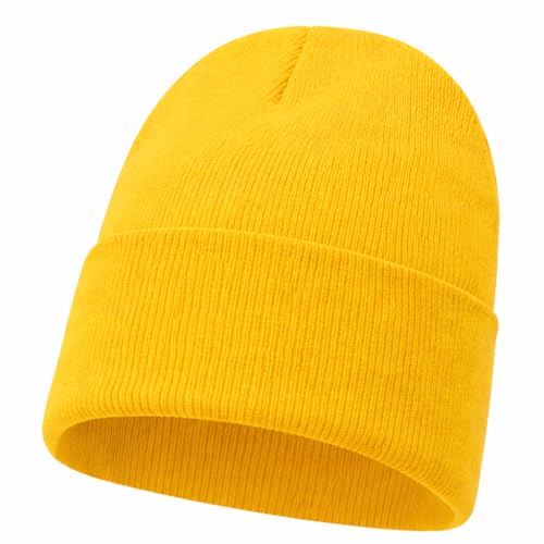 Gorro de punto clásico para mujer, suave, cálido y elegante, gorro térmico de lana de calavera para mujer, gorro de invierno para mujer, amarillo, Talla única