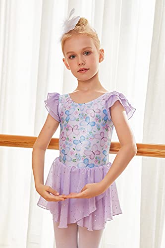 Image of Arshiner Girls Ruffle Sleeve Ballet Dance Dress Tutu Skirted Leotard