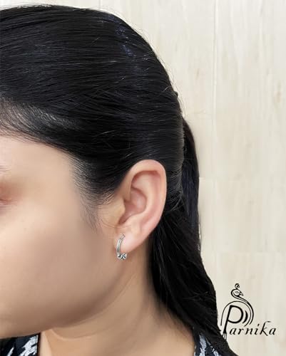 Parnika (Formerly MJ) 925 Small Size 12 mm Silver Bali Hoops Earrings in Pure 92.5 Sterling Silver for Girls/Women (Endless) - Image 4