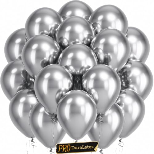 Image of Bezente Pro Duralatex Metallic Silver Extra-Thick Balloons 120 Pack 10 inch