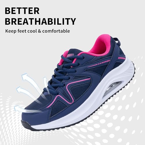 Image of SURRAY Womens Walking Shoes for Plantar Fasciitis, Arch Support Orthotic Sneakers Comfortable Tennis Shoes for Foot Pain Relief PinkGrey US Size 6-11