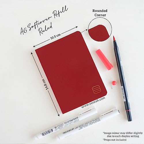 Image of NEORAH - A6 Ruled Notebook SOFT COVER | Organiser REFILL | Ruled Journal | 110 GSM | 160 pages (Size 14.8 cm x 10.5 cm) Planner Journaling Writing Note Taking Diary, Travellers Journal -RED