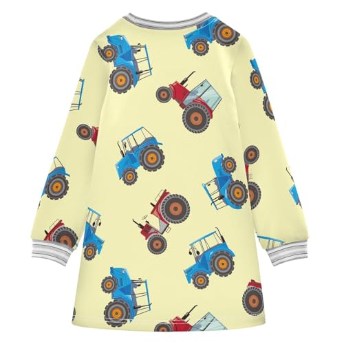 Blue Red Tractor Girls Dresses Long Sleeve Sweatshirt Dress for Girls Winter Toddler Casual A Line Dresses Size 2-8T2