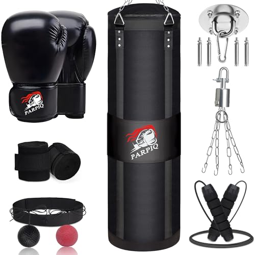 Mamxwaga Saco de Boxeo Colgante de Lona 120 cm para Adultos | Incluye Guantes de Boxeo, Muñequeras, Cuerda de Saltar y Pelota de Reacción | Ideal para MMA, Kickboxing y Muay Thai
