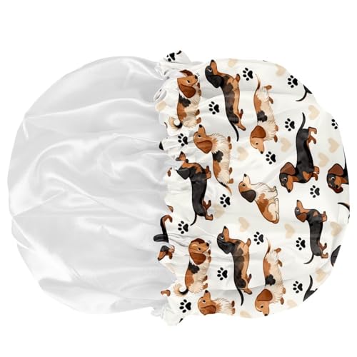 Image of Kids Hair Cover Cute Dachshund Satin Bonnet Sleep Cap Dog Paws Print Beanie Hat with Adjustable Elastic Band for Night Sleeping Easy to Clean Headwear for Girls Boys Toddler Children Baby