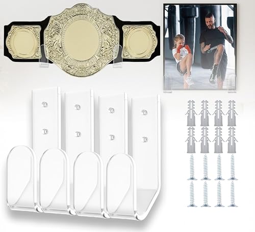 Corztg 4Pcs Wrestling Championship Belt Wall Mount Display Case, Premium Acrylic Horizontal Belt Hanger for Adults & Kids, Durable & Easy to Install Title Belts Organizer Holder for Wall（Clear）