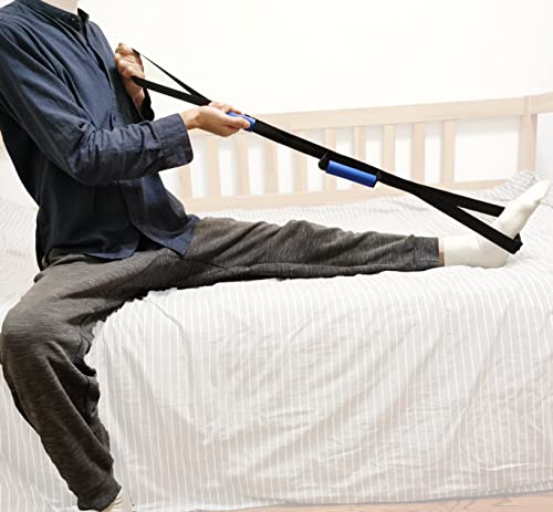 Homymusy 41 Inch Long Leg Lifter Strap,Durable Rigid Handgrips,Large Foot Loop Great For Hip And Knee Surgery Recovery Aids (With Eva Handles) #TOP12