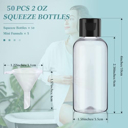 Mifoci 100 Pcs Small Plastic Bottles with Caps 2 oz Clear Empty Squeeze Bottle with Flip Cap Small Refillable Transparent Travel Dispenser Container for Shampoo Lotion Conditioner Liquid Soap2
