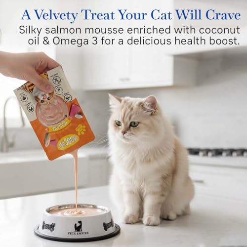 Image of PETS EMPIRE Moochie Tasty Wet Cat Food (85 g X 12 Pouches) Mousse with Salmon, Grain Free Cats Gravy Meal, No Artificial Flavours Kitten Food, Non-Vegetarian Cat Foods Pouch for Kittens