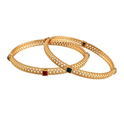 Women's 18K Plated Multicolor Stone Studded Bangles, Traditional