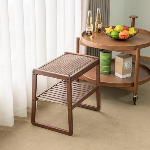 ABamboo's Shoes Bench, Buckwheat-Filled Linen Cushion, Bench for Entryway, Bedroom, Living Room, Bathing Room, Holds Up to 300 LBS, Size: 13