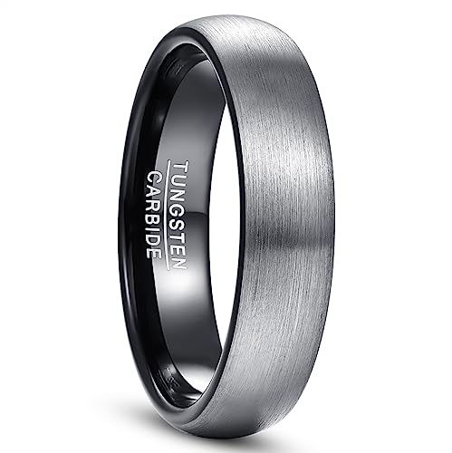 NUNCAD 1pc Anillo Pareja Hombres Mujeres Gris Plateado 6mm, Anillo de Tungsteno Cúpula Compromiso Alianza Boda Tamaño 17
