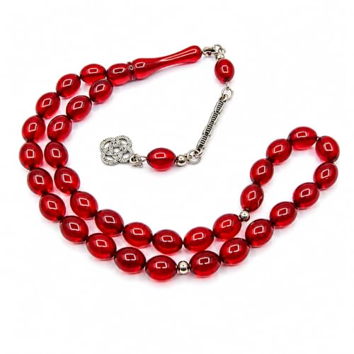 Perlin Gebetskette Tesbih Tasbih Tespih Misbaha Subha 33 Perlen Rot 10 x 7 mm Oval Gebetsperlen Rosenkranz Islamisches Gebetszubehör Acryl 32 cm