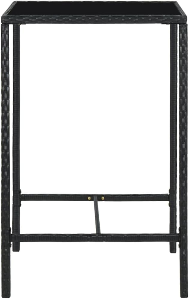 Patio Bar Table,Patio Dining Table,Bistro Table, Coffee Side Table,Balcony Table,Outdoor Patio Furniture,Balcony Table,for Deck,Lawn,Garden,Backyard, Black 27.6"x27.6"x43.3" Poly Rattan and Glass