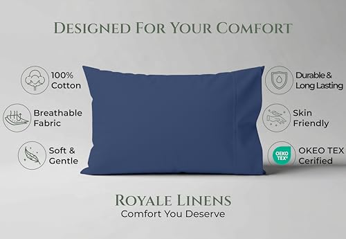Image of Royale Linens 100% Cotton Pillow Cases Queen Size Set of 2 - Percale Pillowcase - Navy Pillow Cases Super Soft Cooling & Breathable Hotel Cotton Pillowcases, Fits Queen Pillows (20 inchx30 inch, Navy)