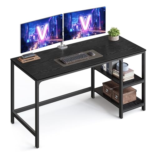 VASAGLE Escritorio, Mesa de Trabajo, 140 x 60 x 76 cm, Estilo Moderno, para Estudio Dormitorio Salón Oficina, Negro Ébano LWD055B02