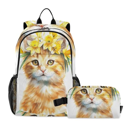 ALAZA Cute Watercolor Cat Backpack and Lunch Bag Set for Girls Boys Kids School Bag Bookbags Elementary Back Pack Casual Daypack