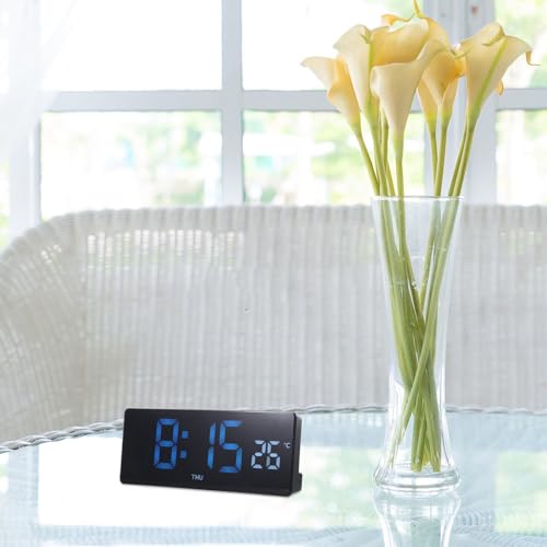 Reloj digital moderno negro de mesa con temperatura para hogar 4