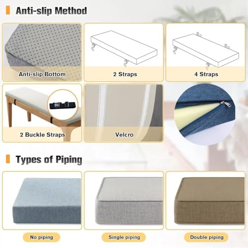 Cojines a Medida para Bancos de Madera,Bancos de Palets,Asiento de Sofá | Funda Desmontable | Uso Interior y Exterior | Base Antideslizante | Ideal para Salón, Jardín,Terraza y Más,Grosor 8 CM - imagen 3