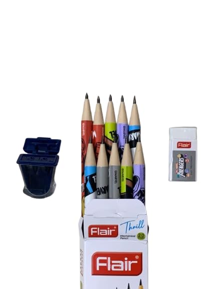 Image of Flair 2.0mm Mechanical Multicolor Extra Dark 2B Pencils| Mickey & Friends Play+Princess+Thrill Characters- 10 Eachx3= 30 Pencils| Wood Free Writing|1 Big Sharpner & 1 Eraser With Each Pack| Refillable