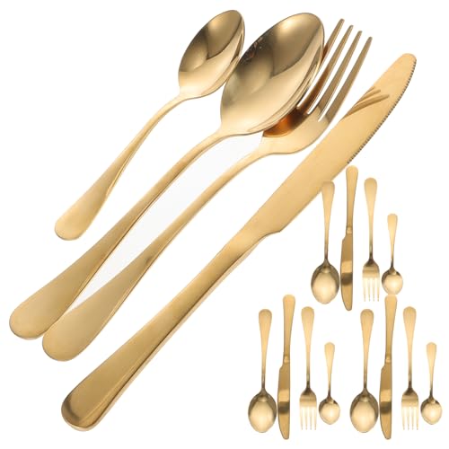 1 Juego juego de cubiertos tenedor de bistec servicio Pulido talheres aco inocidavel cubiertos dorados herramientas de vajilla tenedores cucharas cortador Acero inoxidable Golden MAGICLULU