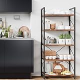 5 Tiers Bookshelf, Classically Tall Bookcase Shelf, Industrial Book Rack, Modern Book Holder in Bedroom/Living Room/Home/Office, Storage Rack Shelves for Book, Brown