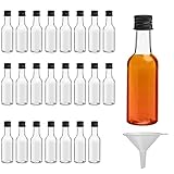 Belle Vous Mini Liquor Bottles (24 Pack) - Plastic 120ml (4 fl oz) Empty Spirit Bottles with Black...