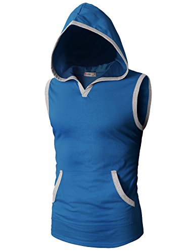 H2H Mens Fashion Fitted Sleeveless Lightweight Tank Tops with Hoodie Blue US M/Asia L (CMTTK015)