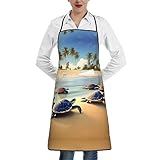 PHAYAH Schürze mit Schildkröten am Strand, mit Taschen, kein Pilling, geeignet für Küchen, Grillläden, kann sowohl von Männern als auch von Frauen verwendet werden