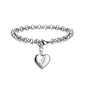 Monily Initial Charm Bracelets for Teen Girls Stainless Steel Charm Bracelets for Women Letters I Alphabet Heart Bracelet Jewelry Gifts for Girls