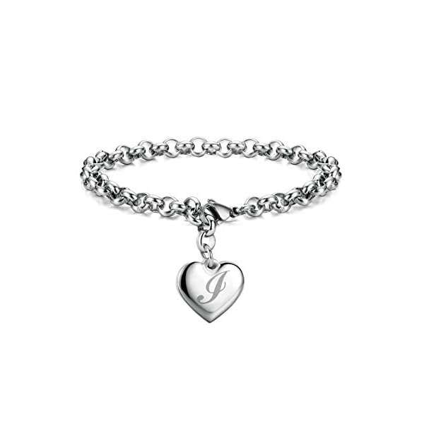 Initial-Charm-Bracelets-Stainless-Steel-Heart-26-Letters-Alphabet-for-Women Monily Initial Charm Bracelets for Teen Girls Stainless Steel Charm Bracelets for Women Letters I Alphabet Heart Bracelet Jewelry Gifts for Girls