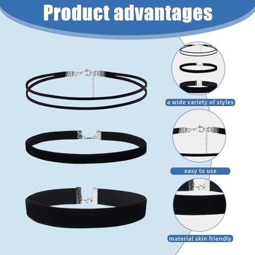 3 Stück Choker Kette Damen Schwarz Halsband Damen Velvet Verstellbare Kropfband Klassische Schmuck Halskette Set Schwarze Halsbänder für Frau Women und Mädchen Geburtstag Party Samt Halloween Cosplay