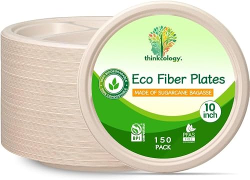 Compostable 3 Compartment Paper Plates 10 inch 150-Pack – Disposa...