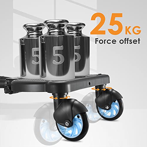 SEAAN Buggy Board für Kinderwagen, Trittbrett Universal mit Sitz und Aufhängegurt, stabiles Two Wheel Design, 360 drehbar, Kinderwagenzubehör für Kinder von 2 bis 6 Jahren (25 kg)