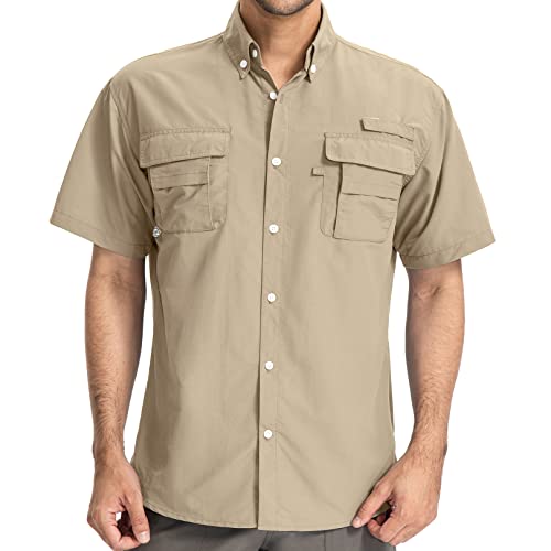 Men's Fishing Shirts Short Sleeve Safari Shirts Sun Protection Quick Dry Outdoor Hiking Travel Clothes