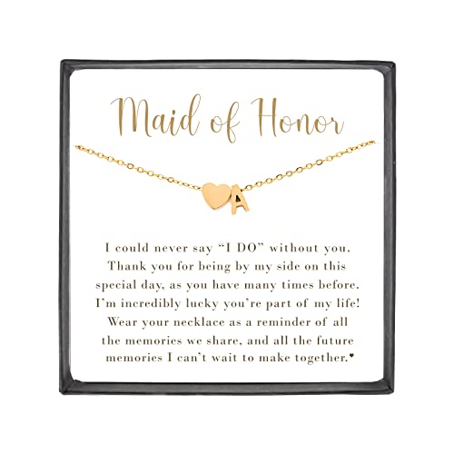 Personalized Bridesmaid Gift - Initial Necklace for Flower Girl, Maid of Honor Heart Necklace With Card, Wedding Gift Box, Proposal