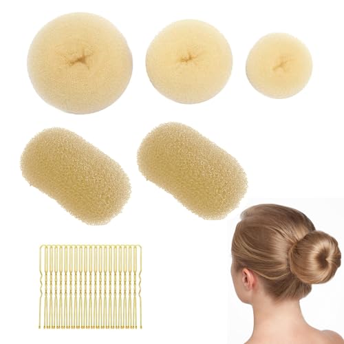 25 Pcs Hair Donut Bun Maker Set, Hair Padding with 20 golden Hairs Pins, Beige Donut Bun Maker, Shaper Set for Dancers, Ballerinas, Girls Etc and Daily Hairstyles DIY (Beige)