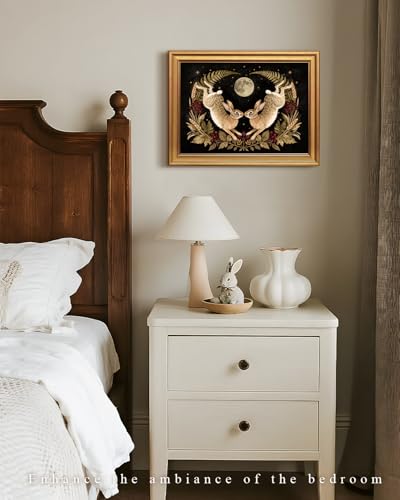 Image of VIYYIEA Vintage Gold Framed Wall Art for Living Room, Easter Canvas Prints Home Decor, Spring Painting Picture, Bedroom Wall Decor Gifts for Friends or Family -【Moonward Hares】-(16L x 12W)