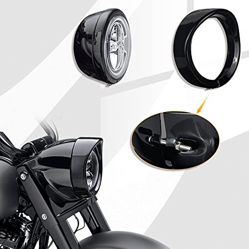 Image of NTHREEAUTO 7 inch Headlight Visor Trim Ring Gloss Black Motorcycle Headlamp Frenched Rings Decorate Accessories Compatible with Harley Road King Electra Glide Heritage Softail Touring (Gloss Black)