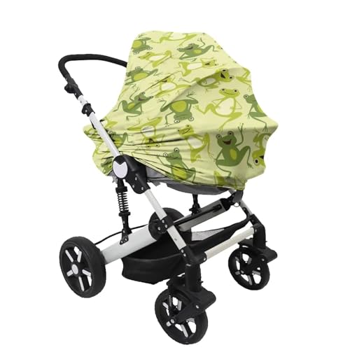 Image of Binienty Funny Frogs Animal Print Infant Stroller Covers for Baby Boys Girls, Stretchy Multi-Use Breastfeeding Scarf for Women Carseat Canopy for High Chair /Shopping Cart /Stroller