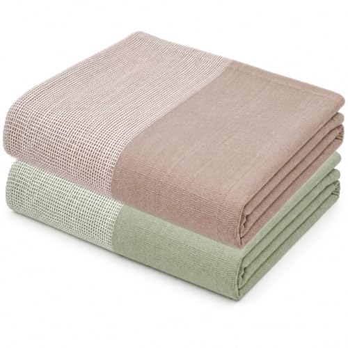 Image of Thirsty Towel by Doctor Towels, Bamboo Bath Towel Slub 250 GSM | Pack of 2 Quick Dry & Ultra Soft | Antimicrobial Bamboo Towels for Bath Large Size 75 x 150 cm for Men & Women - Green. Brown