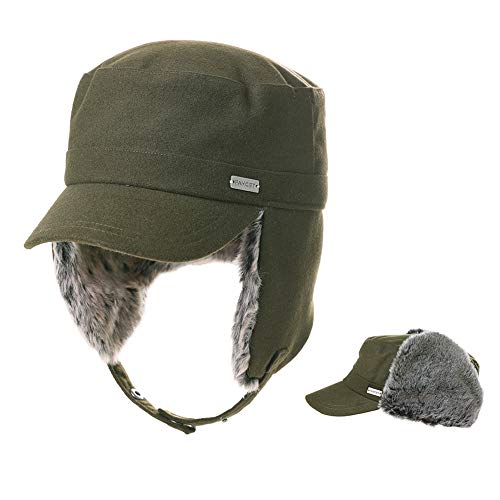 Jeff & Aimy Boys Girls Winter Baseball Army Cap Trapper Warm Lined Military Hunting Hat Faux Fur Ear Flaps Muffs Cold Weather Black Green Small