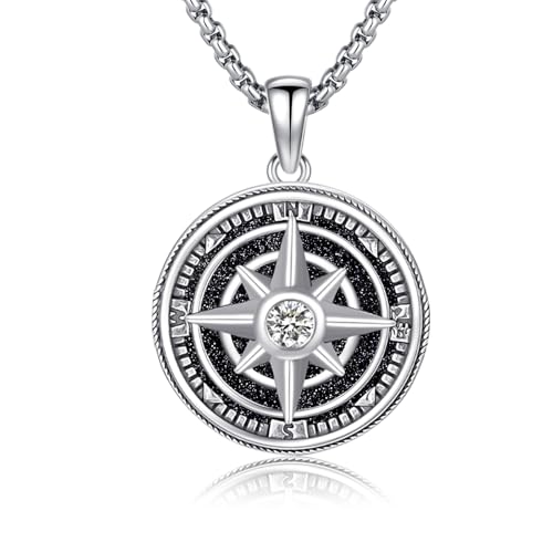 Pendentif boussole homme argent 925 et grès bleu le cadeau idéal pour lui