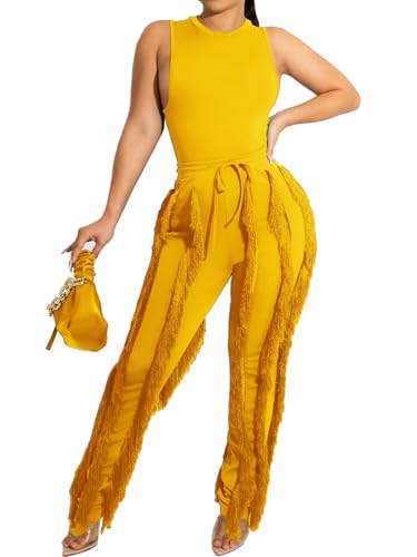 Image of EDITCOZY Women Sexy Two Piece Outfits Fringe Pants Set Tassel Club 2 Piece Sets Going Out Birthday Party Night