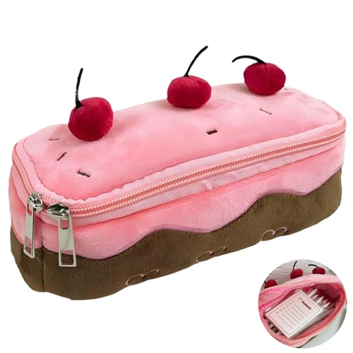 JYJLLM Bonito estuche para lápices de pastel de cereza rosa, caja de 7.9 x 3.9 pulgadas, estuche de felpa de gran capacidad, organizador de bolígrafos, estuche para niñas y mujeres, Pink, Bonito